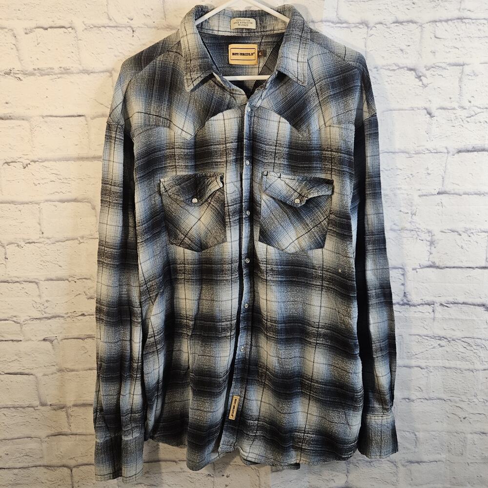 Bit & Bridle Men’s Western Pearl Snap Plaid Shirt Long Sleeve Size XL Flaws